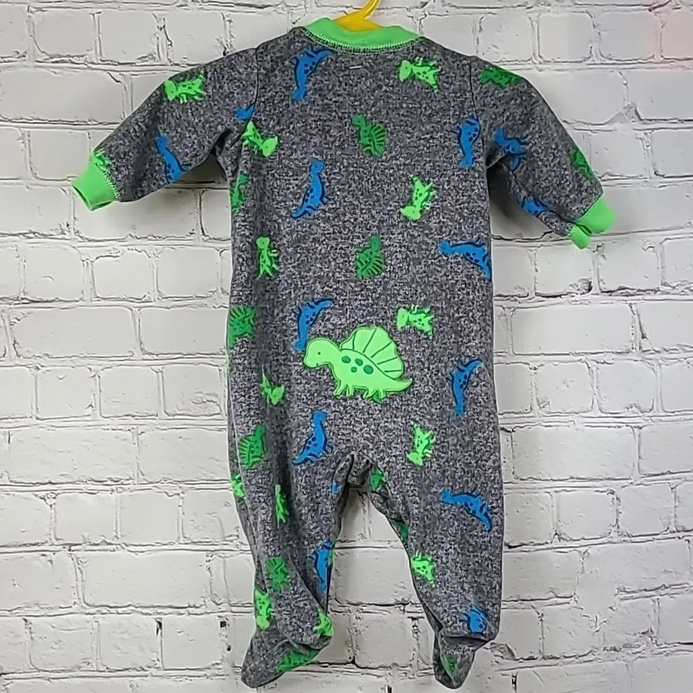 Carter's Boys 0-3M Soft Fleece Dinosaur Gray One-Piece PJ Footie Winter Pajamas